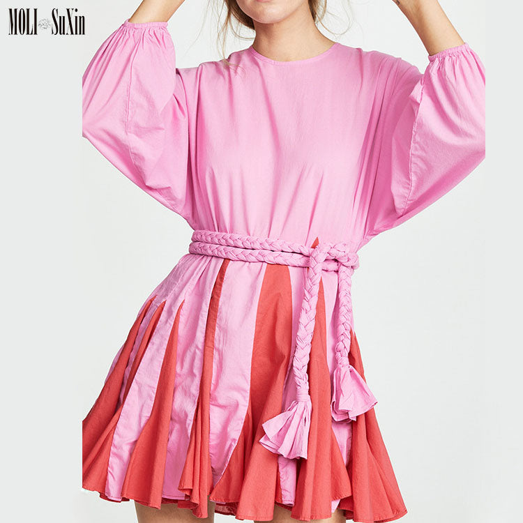 Color-block Cotton Mini Dress