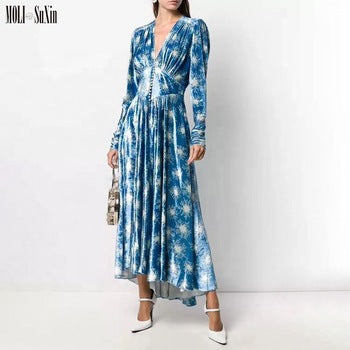 Wholesale  Sexy Elegant V Neck Velvet Maxi Dress