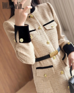 Fashion tweed dresses with collar