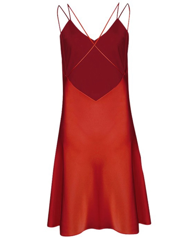 High-end Red Silk Slip Pajama Dress