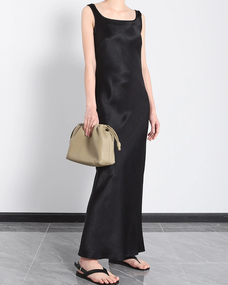 High End Clothing Manufacturers: Luxurious Acetate Long Dress for Elegant Fashion.
