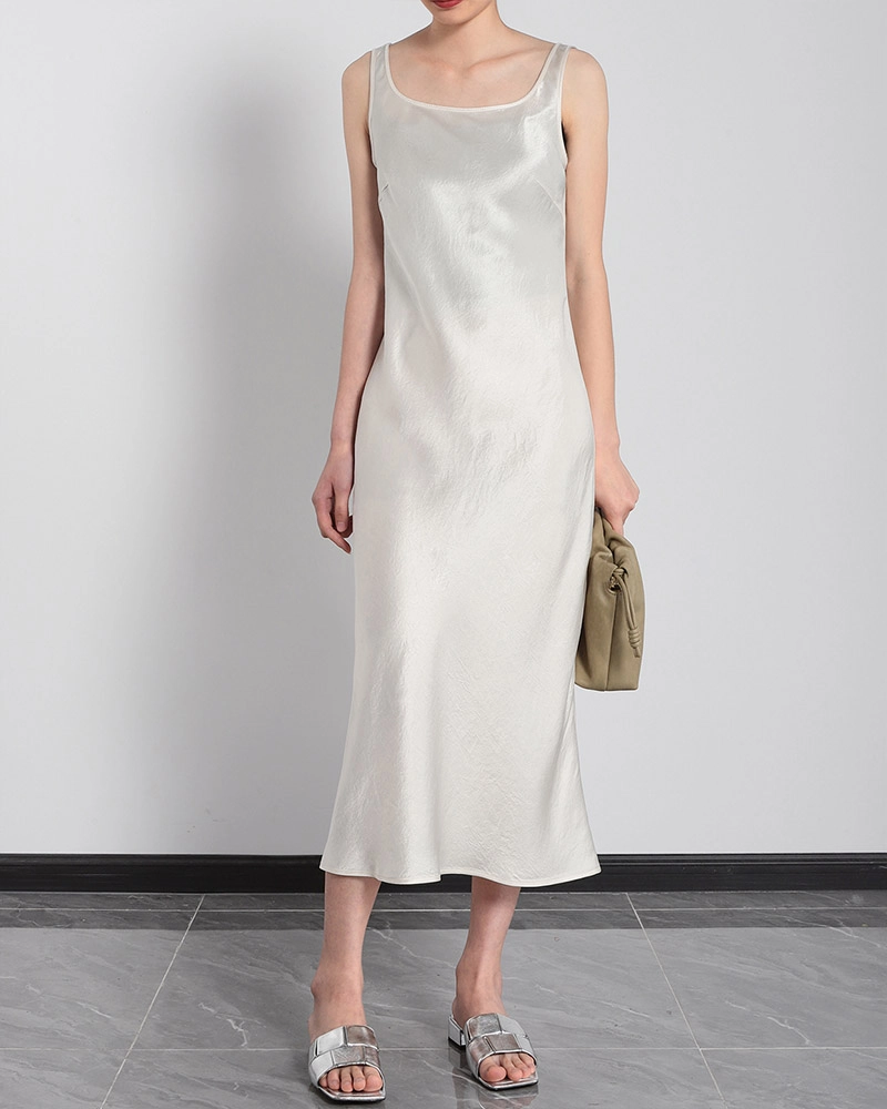 Elegant Acetate Long Dress by High End Clothing Manufacturers, Blending Luxury with Eco-Friendly Design.