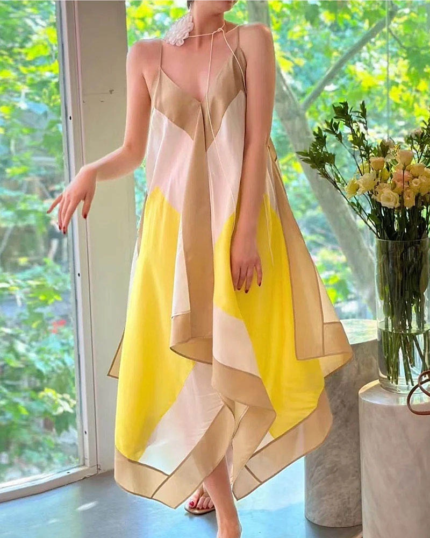Vestido de suspensor de empalme de seda de doble capa 1