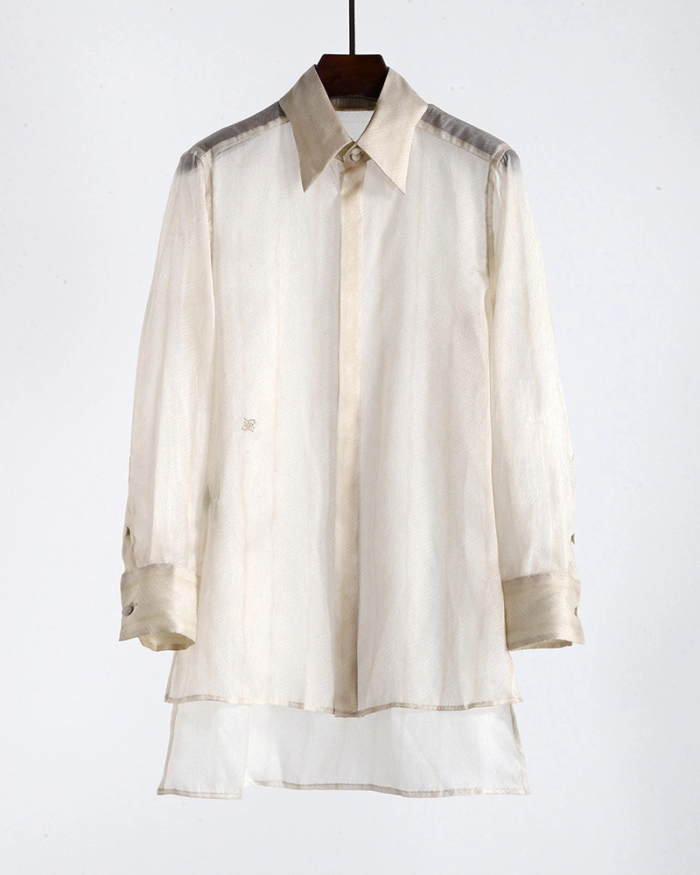 Silk Jacquard Organza Semi-Sheer Blouse-1