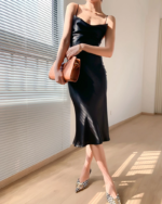 Triacetate satin halter dress-3