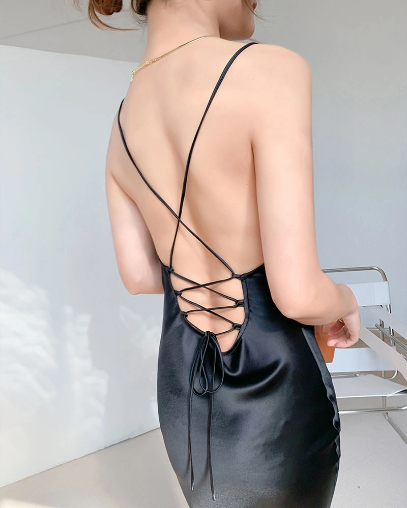 Triacetate satin halter dress-5