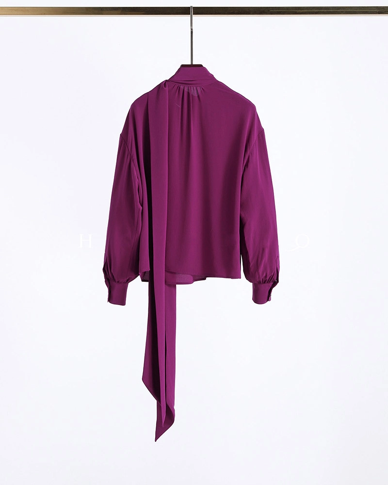 Women's Long Sleeve Silk Ribbon Shirt-4