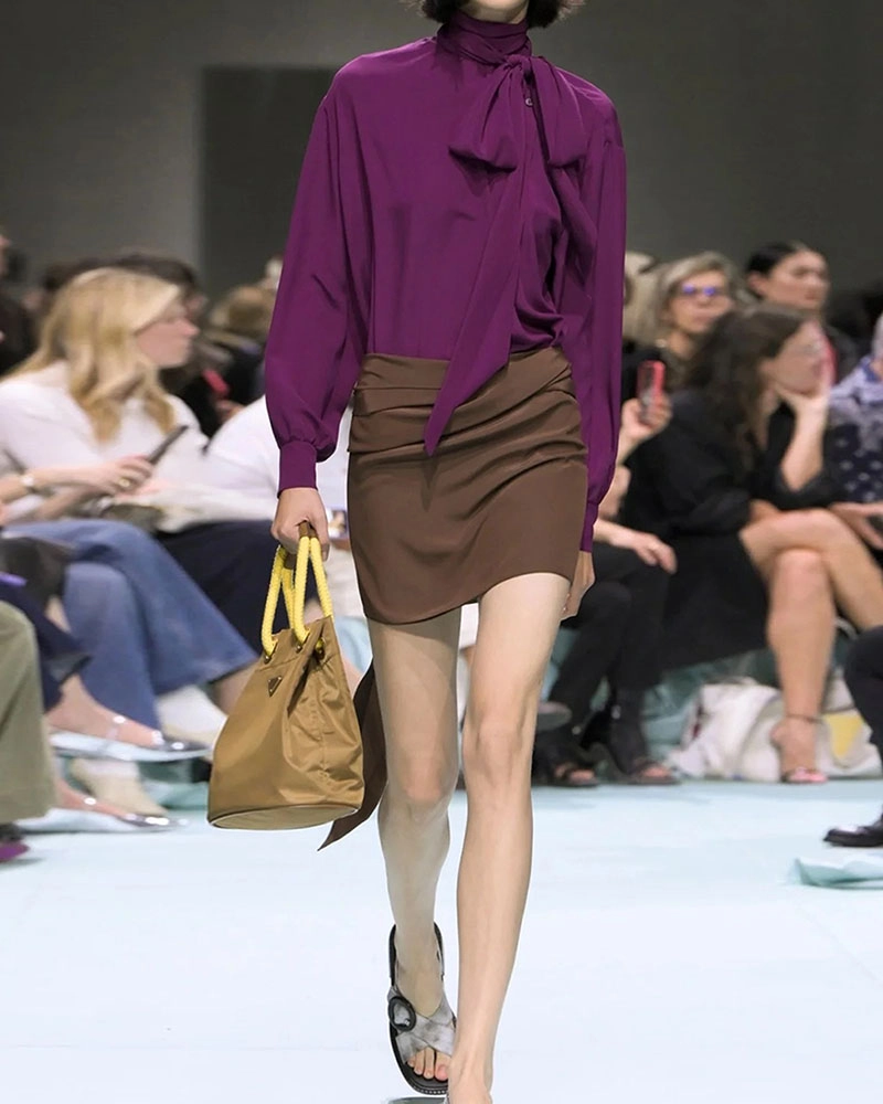 Elegant Women's Long Sleeve Silk Shirt with Ribbon Detail – Made by China’s Leading Clothing Factory