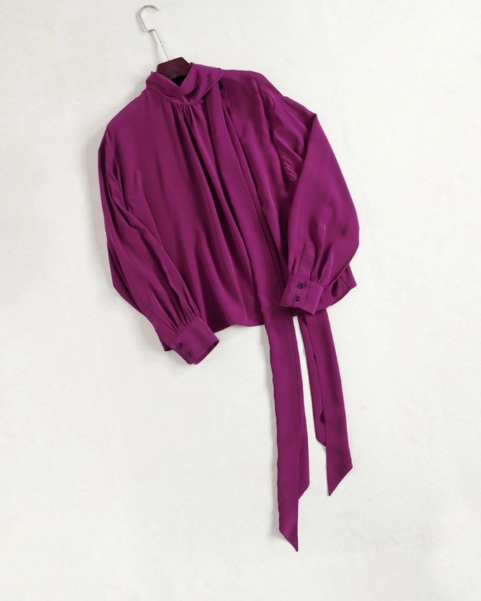 Women's Long Sleeve Silk Ribbon Shirt5