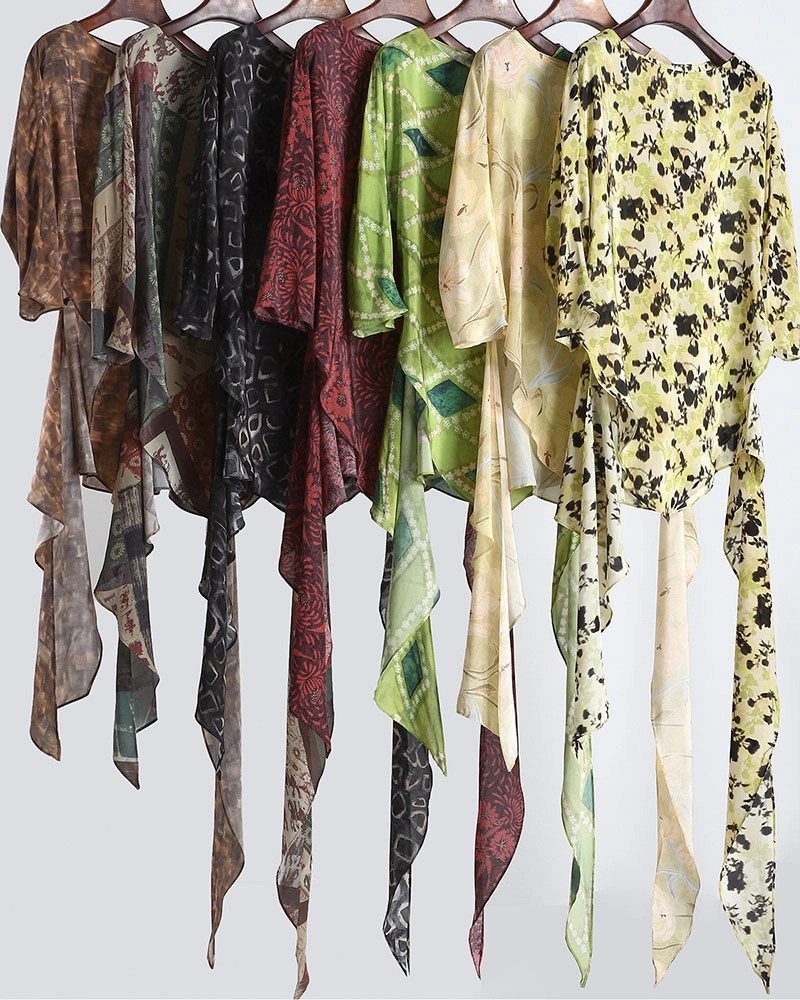 Women's silk printed top in floral design - low MOQ clothing manufacturer for boutique fashion