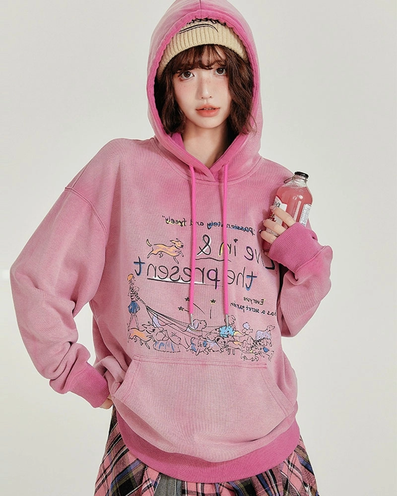 American women's retro hoodie in soft fabric