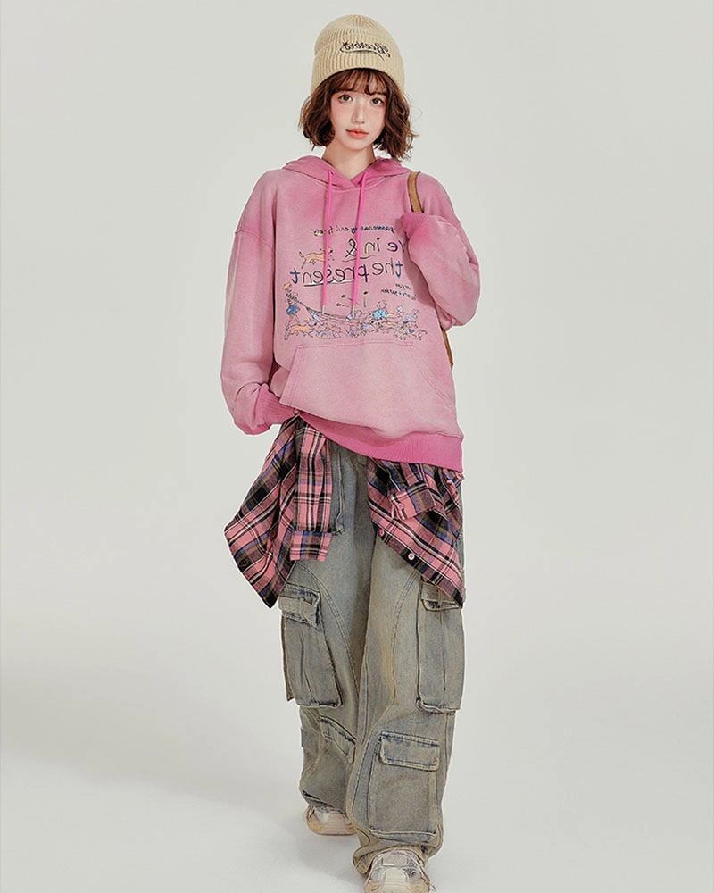 Customizable American retro hoodie for women