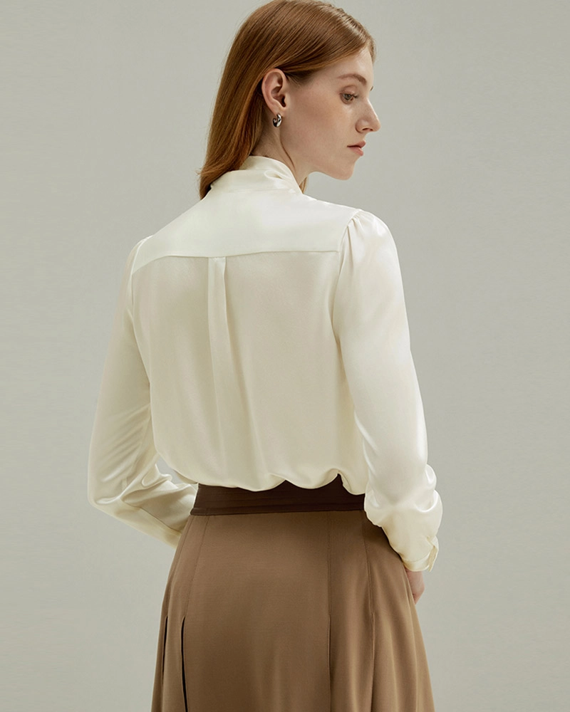 Stylish womens clothes sale: Ladies' Bow Silk Shirt for a sophisticated look.