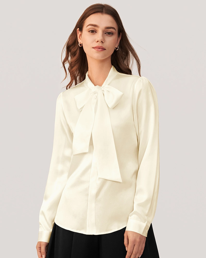 Womens clothes sale with beautiful silk shirts like the Ladies' Bow Silk Shirt.