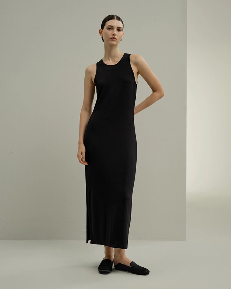 Long Silk-Blend Dress manufacturing in Dongguan clothing factory.