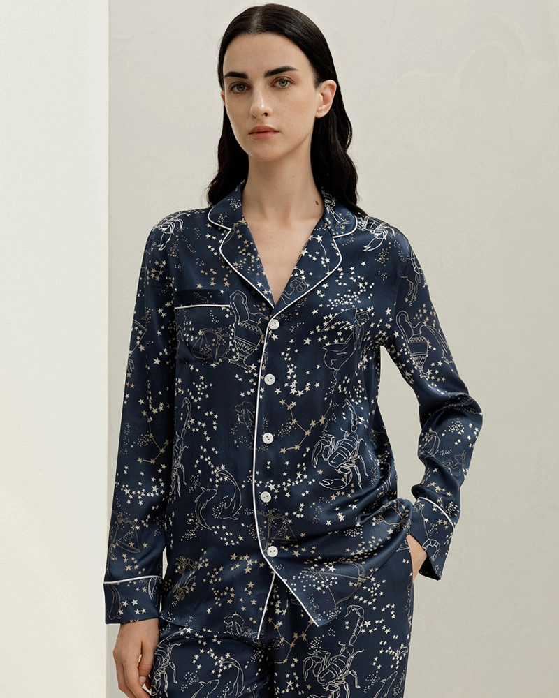 Relax in style with our custom silk printed pajama sets, offering the perfect balance of luxury and comfort.