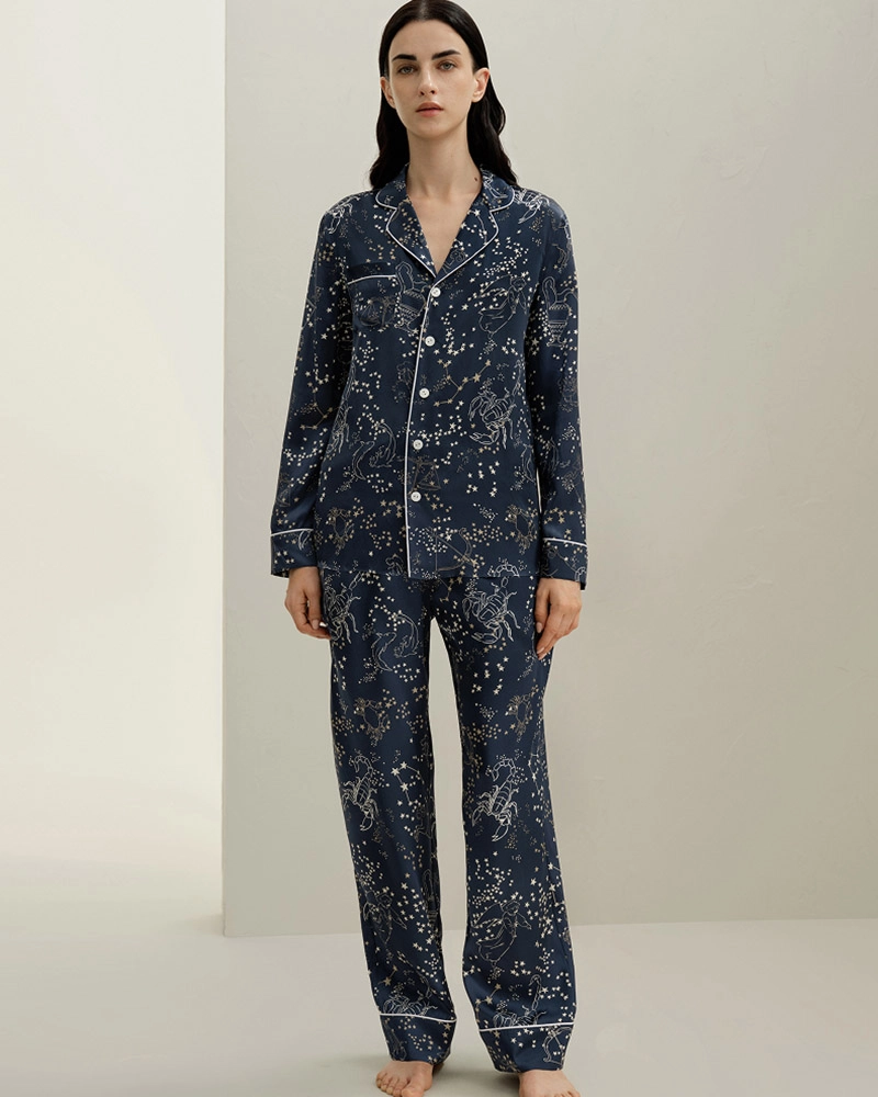 Elegant and sophisticated, our custom silk printed pajama sets bring timeless style to your loungewear collection.