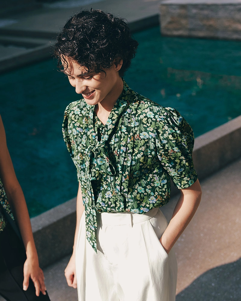 Premium Silk Floral Print Blouse by Luxury Clothing Makers